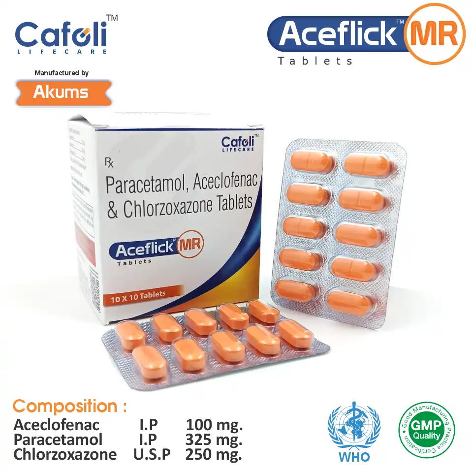 Aceclofenac 100mg + Paracetamol 325mg + Chlorzoxazone 250mg at Best Price in PCD Pharma Franchise for Analgesic and Muscle Relaxants, Anti-inflammatory